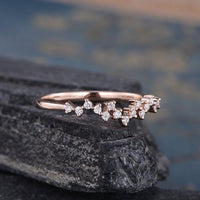 Cluster Moissanite Diamond Matching Stacking Unique Zig Zag Rose Gold Wedding Band - JBR Jeweler