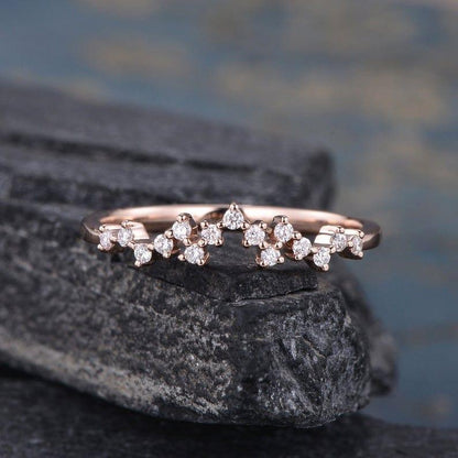 Cluster Moissanite Diamond Matching Stacking Unique Zig Zag Rose Gold Wedding Band - JBR Jeweler