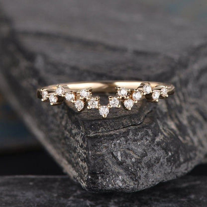 Cluster Moissanite Diamond Matching Stacking Unique Zig Zag Rose Gold Wedding Band - JBR Jeweler