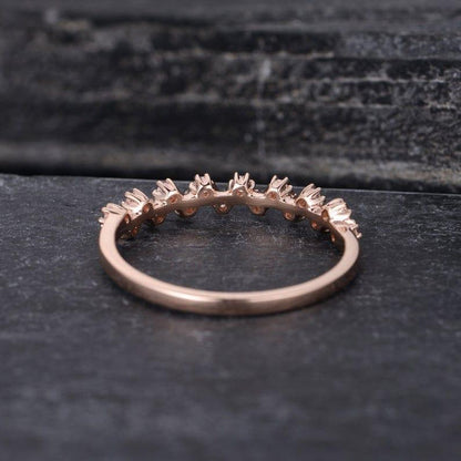 Cluster Moissanite Rose Gold Beaded Half Eternity Stacking Matching Bridal Wedding Band - JBR Jeweler