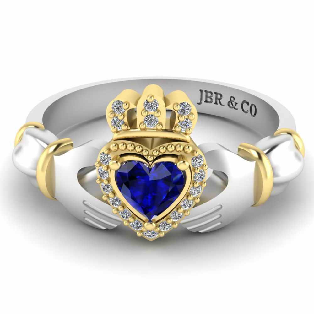 Crown Heart Cut Sapphire Claddagh Ring in Sterling Silver - JBR Jeweler