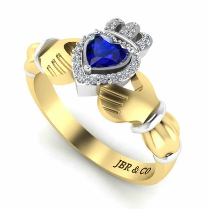 Crown Heart Cut Sapphire Claddagh Ring in Sterling Silver - JBR Jeweler