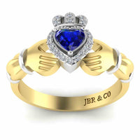 Crown Heart Cut Sapphire Claddagh Ring in Sterling Silver - JBR Jeweler