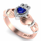 Crown Heart Cut Sapphire Claddagh Ring in Sterling Silver - JBR Jeweler