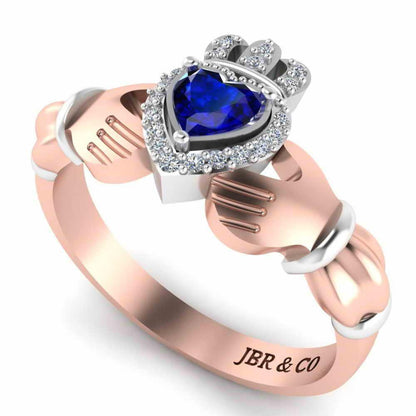 Crown Heart Cut Sapphire Claddagh Ring in Sterling Silver - JBR Jeweler