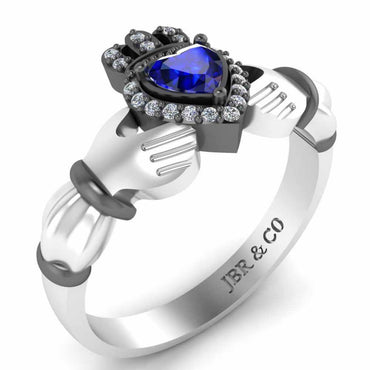 Crown Heart Cut Sapphire Claddagh Ring in Sterling Silver - JBR Jeweler