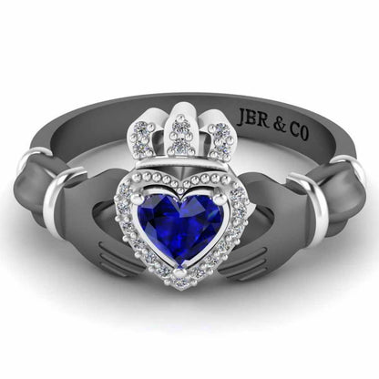 Crown Heart Cut Sapphire Claddagh Ring in Sterling Silver - JBR Jeweler