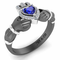 Crown Heart Cut Sapphire Claddagh Ring in Sterling Silver - JBR Jeweler