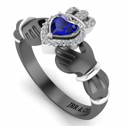 Crown Heart Cut Sapphire Claddagh Ring in Sterling Silver - JBR Jeweler