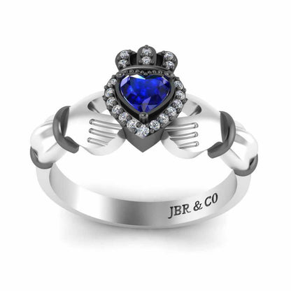 Crown Heart Cut Sapphire Claddagh Ring in Sterling Silver - JBR Jeweler