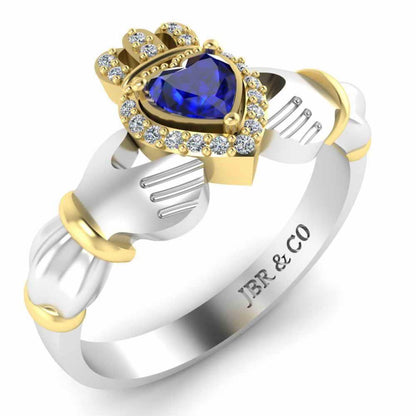 Crown Heart Cut Sapphire Claddagh Ring in Sterling Silver - JBR Jeweler