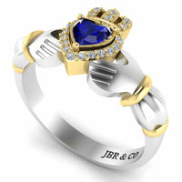 Crown Heart Cut Sapphire Claddagh Ring in Sterling Silver - JBR Jeweler