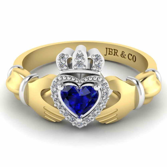 Crown Heart Cut Sapphire Claddagh Ring in Sterling Silver - JBR Jeweler