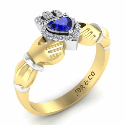 Crown Heart Cut Sapphire Claddagh Ring in Sterling Silver - JBR Jeweler