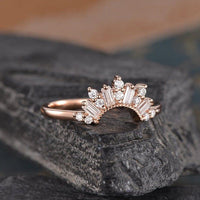 Curved Rose Gold Chevron Custom Made Baguette Cut Cluster Moissanite Wedding Band - JBR Jeweler