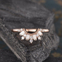 Curved Rose Gold Chevron Custom Made Baguette Cut Cluster Moissanite Wedding Band - JBR Jeweler