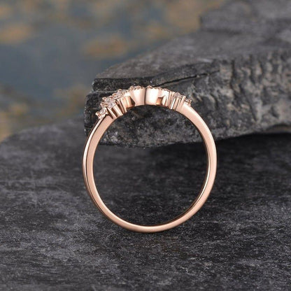 Curved Rose Gold Chevron Custom Made Baguette Cut Cluster Moissanite Wedding Band - JBR Jeweler