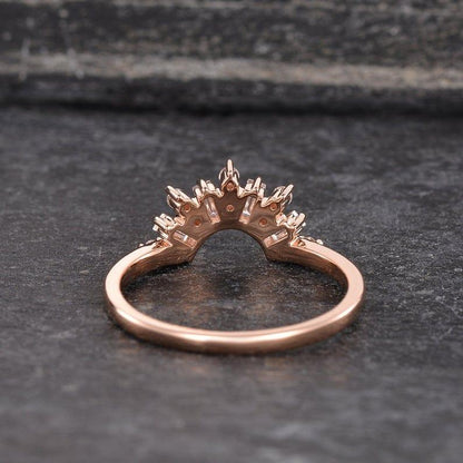 Curved Rose Gold Chevron Custom Made Baguette Cut Cluster Moissanite Wedding Band - JBR Jeweler