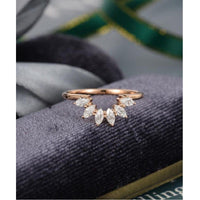 Curved Rose Gold Vintage Marquise Cut Stacking Bridal Moissanite Wedding Band - JBR Jeweler