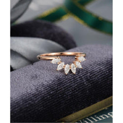 Curved Rose Gold Vintage Marquise Cut Stacking Bridal Moissanite Wedding Band - JBR Jeweler