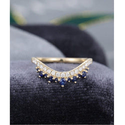 Curved Vintage Solid Yellow/White gold Moisssanite and Sapphire Stacking Wedding Band - JBR Jeweler