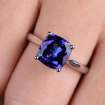 Cushion Cut Tanzanite blue Gemstone wedding solitaire Ring - JBR Jeweler