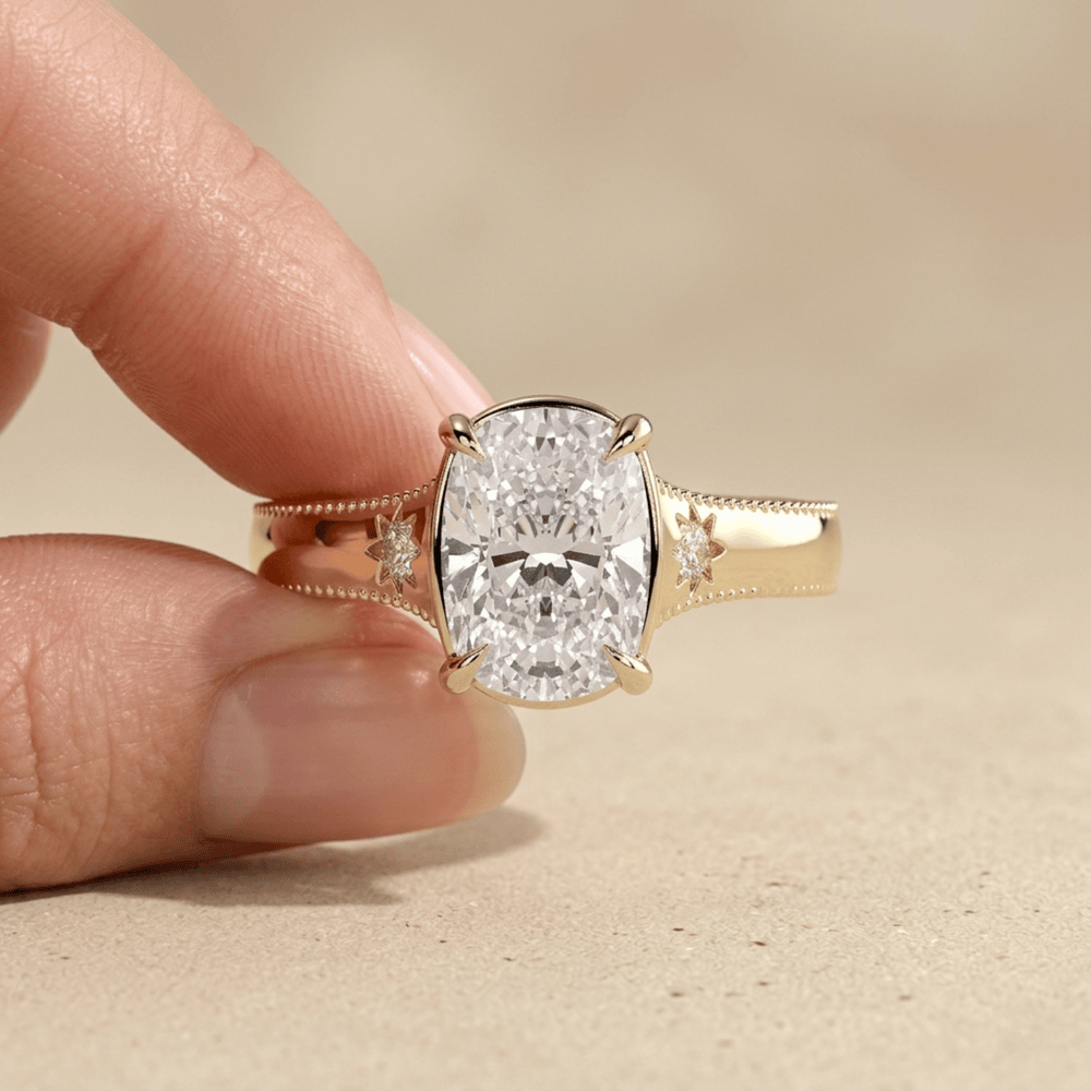 Vintage milgrain cushion moissanite ring for women