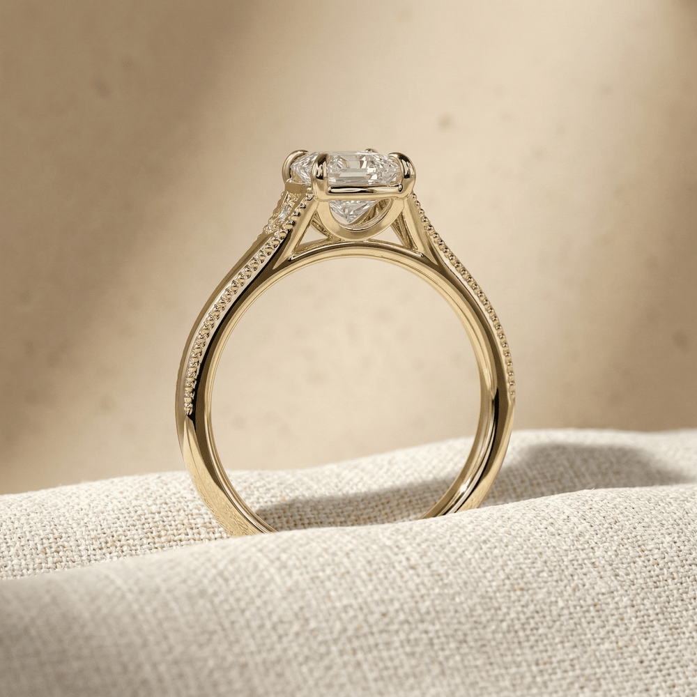 Vintage milgrain cushion moissanite ring for women