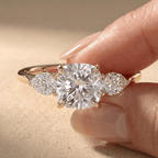 14K gold cushion moissanite three stone bridal ring