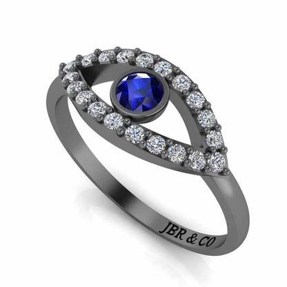 Dainty Evil Eye Sapphire Sterling Silver Ring - JBR Jeweler