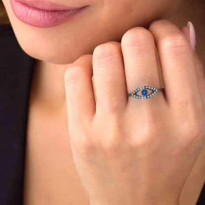 Dainty Evil Eye Sapphire Sterling Silver Ring - JBR Jeweler