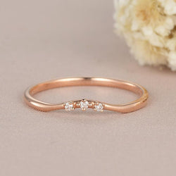 Dainty Rose Gold Matching Three Stone Moissanite Wedding Band Gift For Women - JBR Jeweler