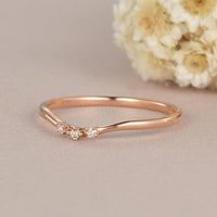 Dainty Rose Gold Matching Three Stone Moissanite Wedding Band Gift For Women - JBR Jeweler