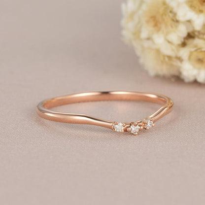 Dainty Rose Gold Matching Three Stone Moissanite Wedding Band Gift For Women - JBR Jeweler