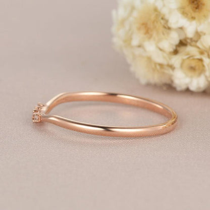 Dainty Rose Gold Matching Three Stone Moissanite Wedding Band Gift For Women - JBR Jeweler