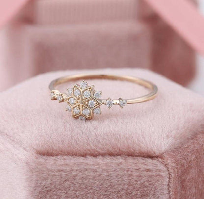 Dainty Starburst Starry Yellow Gold Stylish Star Diamond Moissanite Engagement Ring - JBR Jeweler