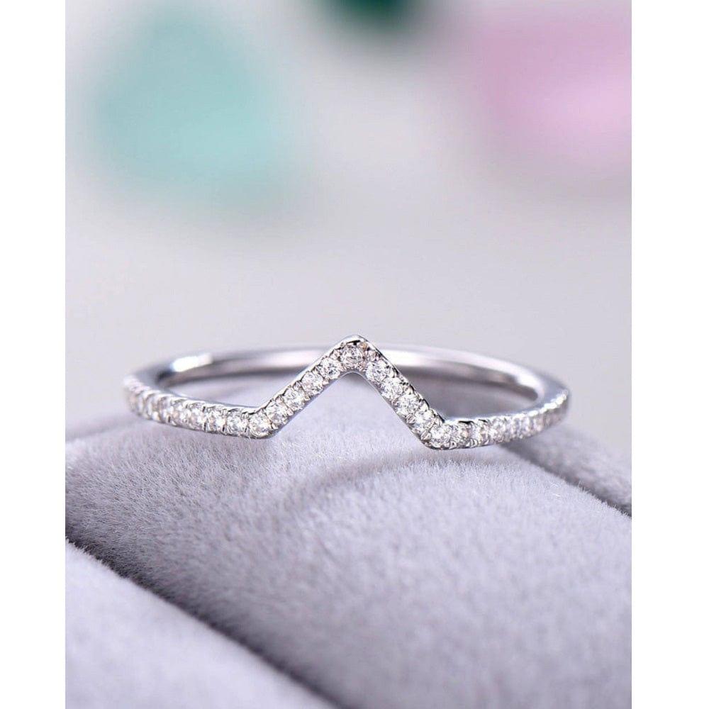 Delicate 14K White Gold V Shaped Chevron Moissanite Wedding Band For Women - JBR Jeweler