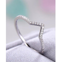 Delicate 14K White Gold V Shaped Chevron Moissanite Wedding Band For Women - JBR Jeweler