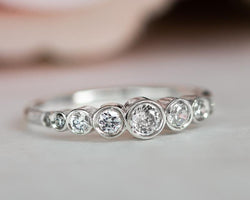 Delicate Bezel Set Moissanite Diamond White Gold Engagement Wedding Stacking Ring - JBR Jeweler