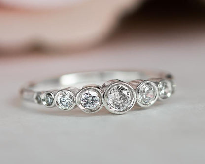 Delicate Bezel Set Moissanite Diamond White Gold Engagement Wedding Stacking Ring - JBR Jeweler