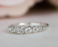 Delicate Bezel Set Moissanite Diamond White Gold Engagement Wedding Stacking Ring - JBR Jeweler