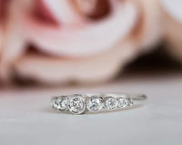 Delicate Bezel Set Moissanite Diamond White Gold Engagement Wedding Stacking Ring - JBR Jeweler