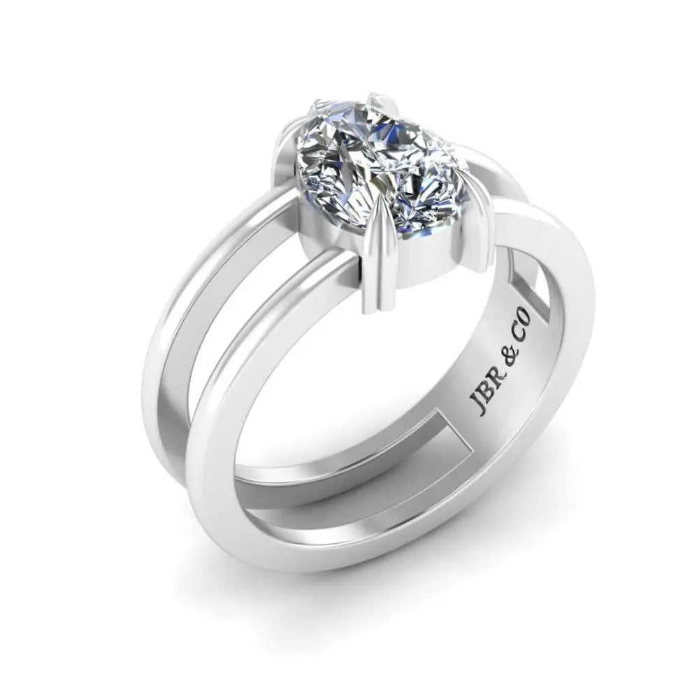 JBR Jeweler Silver Ring Delicate Pear Cut Solitaire Sterling Silver Ring