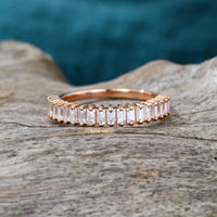 Delicate Rose Gold Baguette Cut Moissanite Half Eternity Wedding Band Ring - JBR Jeweler