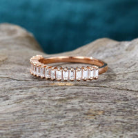 JBR Jeweler Moissanite Wedding Ring Delicate Rose Gold Baguette Cut Moissanite Half Eternity Wedding Band Ring