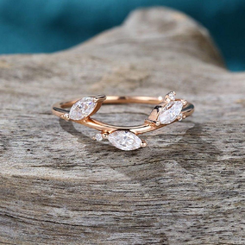 Delicate Rose Gold Wedding Promise Anniversary Marquise Moissanite Band Ring - JBR Jeweler