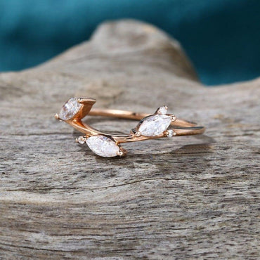 Delicate Rose Gold Wedding Promise Anniversary Marquise Moissanite Band Ring - JBR Jeweler