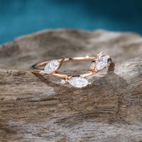 Delicate Rose Gold Wedding Promise Anniversary Marquise Moissanite Band Ring - JBR Jeweler