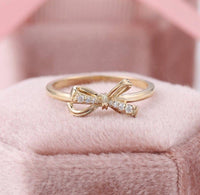 Delicate Sparkling Bow Dainty Ribbon Tie Friendship Diamond Moissanite Promise Ring - JBR Jeweler