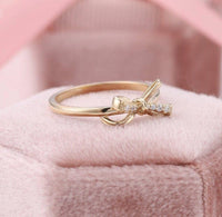 Delicate Sparkling Bow Dainty Ribbon Tie Friendship Diamond Moissanite Promise Ring - JBR Jeweler